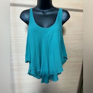 Free People Teal Layered Ruffle Tank Top